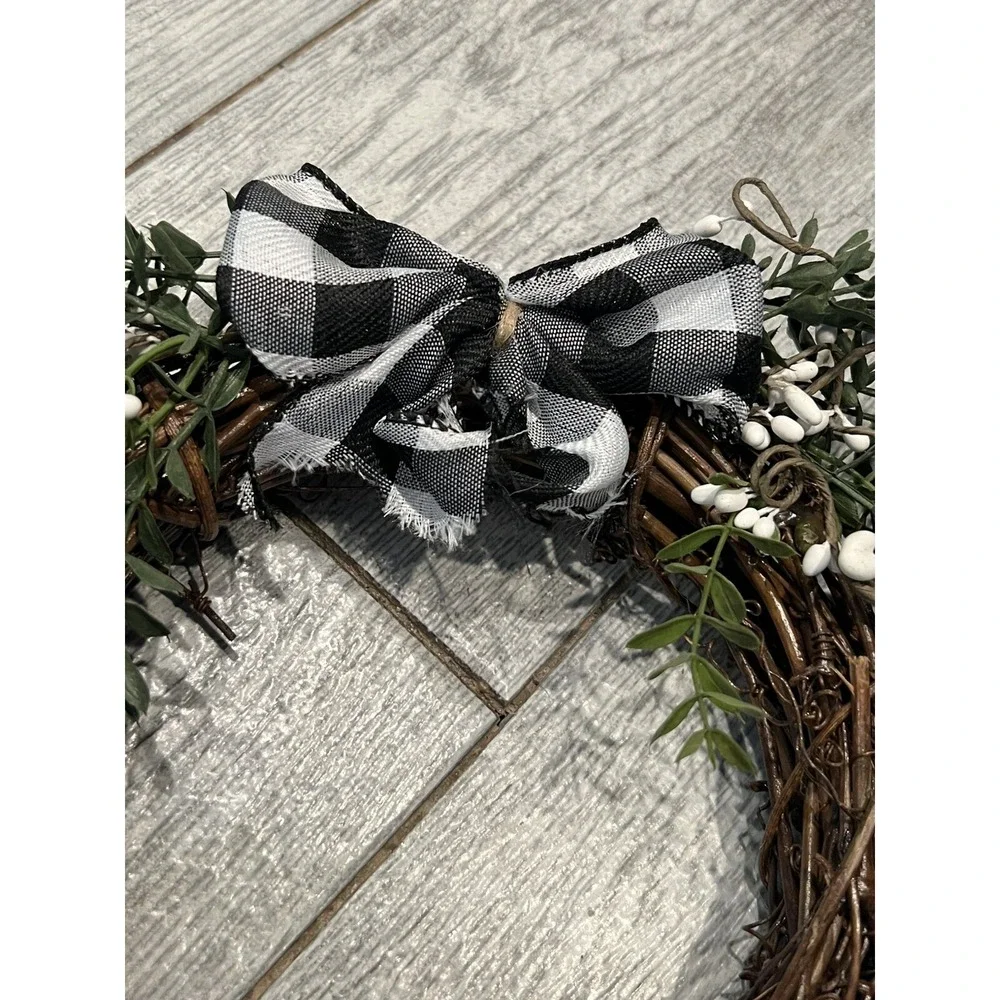 Grapevine Wreath Christmas Pine Buffalo Plaid Bow Holiday Wall Decor 8